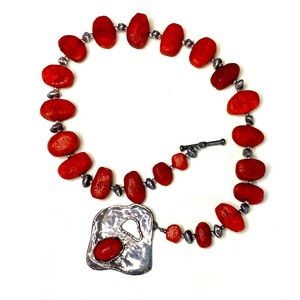 Silpada, red sponge coral and sterling necklace. Retired and hard to find.